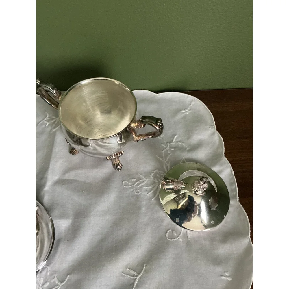 Sheridan Silver on Copper Cream and Sugar Set Taunton Silversmiths Lion Paw Feet